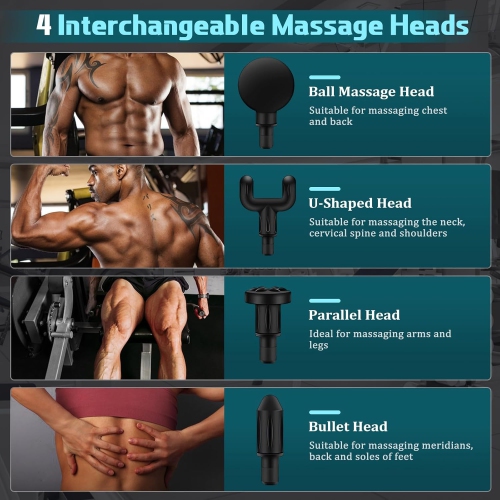 Mini Muscle Massage Gun, 6 Speed Muscle Percussion Massager, Silent Hand Massager Massage Gun, Powerful Trigger Point Massage, Comes with 4 Massage