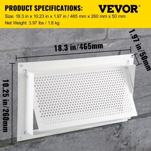 VEVOR Flood Vent, 8" Height x 16" Width x 2" Depth Foundation Flood Vent,to Reduce Foundation Damage and Flood Risk, White, Wall Mounted, for Crawl