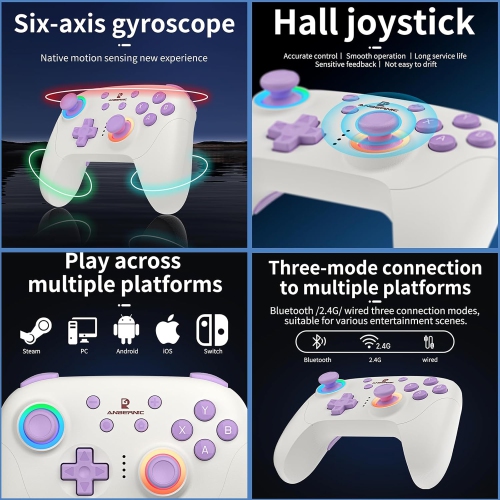 Game Controller Wired Wireless Bluetooth RGB Hall Effect Joystick XBOX Game Controller(White)