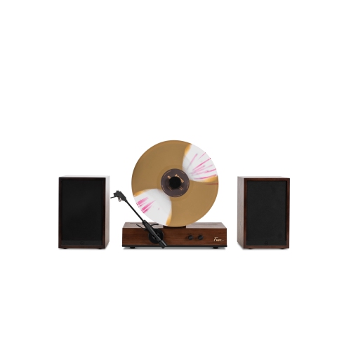 Fuse GLD Vertical Vinyl Record Player with Black Trim, External Speakers, Audio Technica Needle, and Bluetooth In/Out
