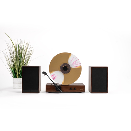 Fuse GLD Vertical Vinyl Record Player with Black Trim, External Speakers, Audio Technica Needle, and Bluetooth In/Out