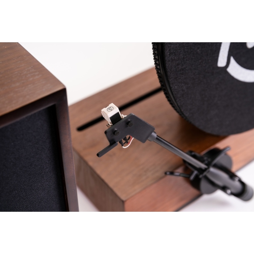 Fuse GLD Vertical Vinyl Record Player with Black Trim, External Speakers, Audio Technica Needle, and Bluetooth In/Out