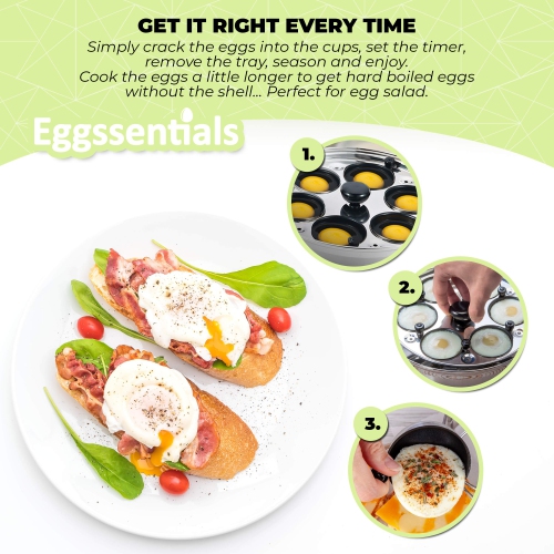 Eggssentials 6-Cup Nonstick Stainless Steel Egg Poacher Pan with Glass Lid and Spatula