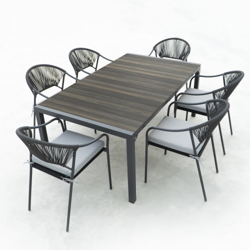 DEKO LIVING  6 Place Seating Outdoor Patio Dining Chairs And Table Set In Black