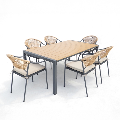 DEKO LIVING  6 Place Seating Outdoor Patio Dining Chairs And Table Set In Yellow