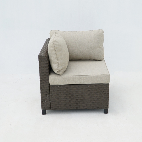 Deko Living 8 Piece Brown Outdoor Sectional Wicker Sofa Chairs and Tables with Interchangable Beige and Red Cushion Covers