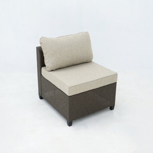 Deko Living 8 Piece Brown Outdoor Sectional Wicker Sofa Chairs and Tables with Interchangable Beige and Red Cushion Covers