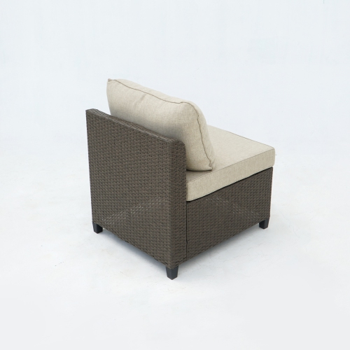 Deko Living 8 Piece Brown Outdoor Sectional Wicker Sofa Chairs and Tables with Interchangable Beige and Red Cushion Covers