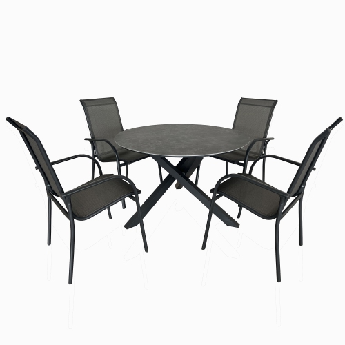 Deko Living 4 Place Seating Grey Outdoor Aluminum Round Patio Dining Table and Stackable Chairs Set