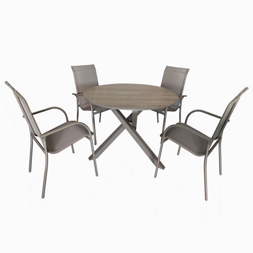DEKO LIVING  4 Place Seating Outdoor Aluminum Round Patio Dining Table And Stackable Chairs Set In Champagne