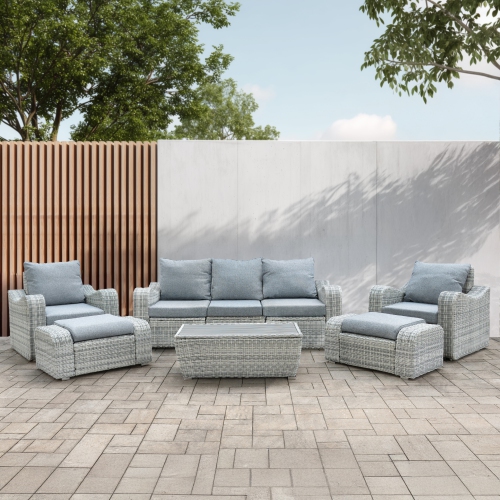 DEKO LIVING  5 Place Seating Outdoor Wicker Sofa And Sofa Chair Set With Table In Gray