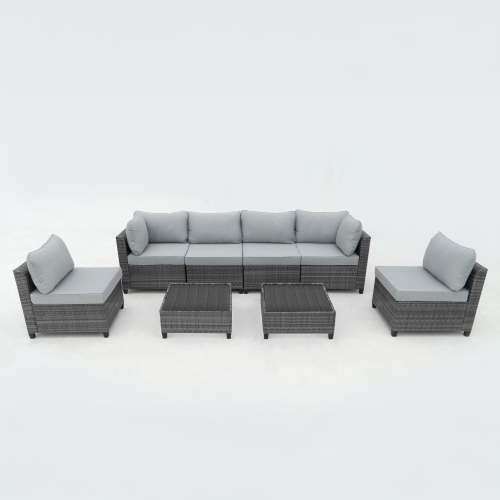 DEKO LIVING  8 Piece Gray Outdoor Sectional Wicker Sofa Chairs And Tables With Interchangable And Gray Cushion Covers In Blue