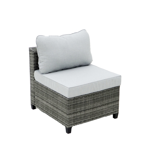 Deko Living 8 Piece Gray Outdoor Sectional Wicker Sofa Chairs and Tables with Interchangable Blue and Gray Cushion Covers