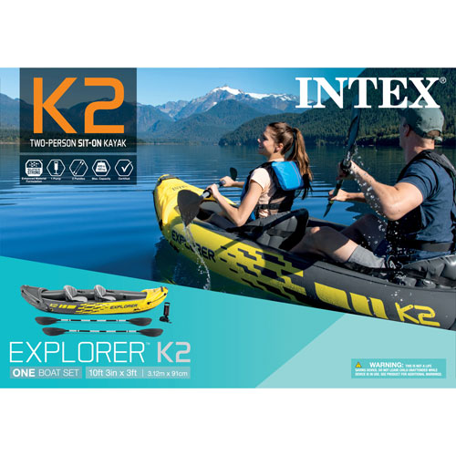 Kayak gonflable de 10 pi pour 2 personnes Explorer K2 d'Intex - Jaune