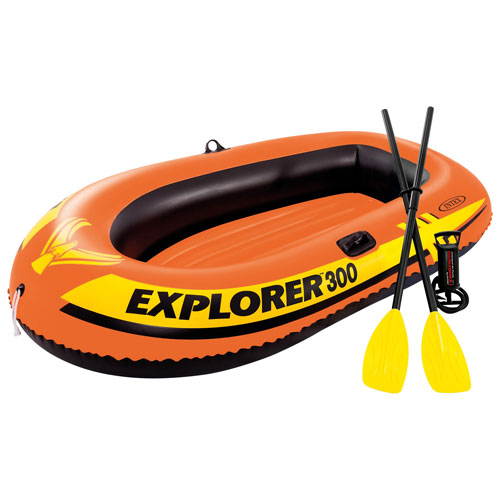 Image 1 de 6.. Bateau gonflable de 7 pi pour 3 personnes avec rames Explorer 300 d'Intex - Orange