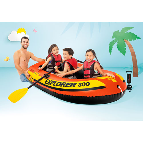 Intex Explorer 300 7 ft. 3-Person Inflatable Boat with Oars - Orange