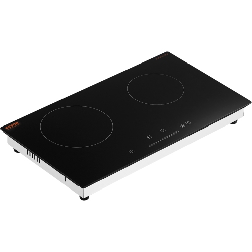 VEVOR 24 inch Electric Cooktop, 2 Burners Built-in Electric Stove Top, 1800W Ceramic Top Radiant Cooktop with Glass Panel, Touch Control, Timer,