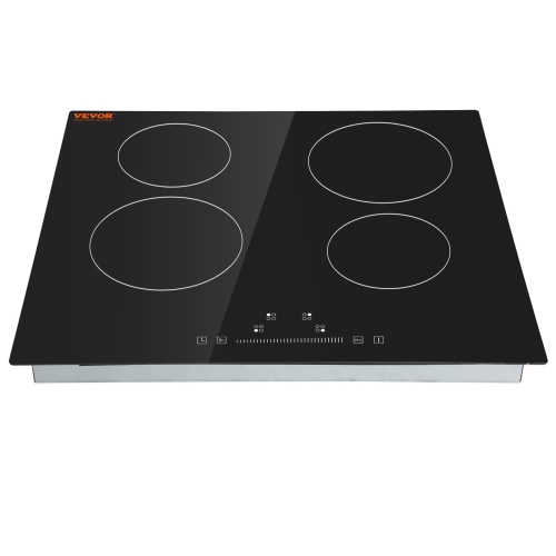 VEVOR 23.2 x 20.5 inch Built in Electric Stove Top,4 Burners, 240V Glass Radiant Cooktop with Sensor Touch Control,Timer & Child Lock Included, 9