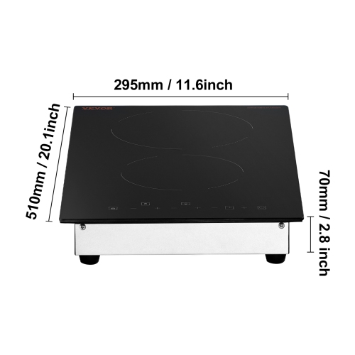 VEVOR 20 x 11.6 inch Built in Electric Stove Top, 2 Burners, 240V Glass Radiant Cooktop with Sensor Touch Control, Timer & Child Lock Included, 9
