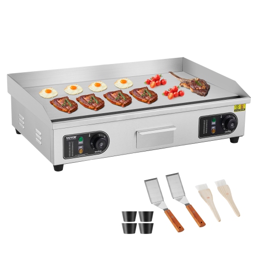 VEVOR 2800W Commercial Electric Griddle, Countertop Flat Top Grill, 122℉-572 ℉ Adjustable Temp, 28.74x15.75x0.39in Stainless Steel Griddle Grill with