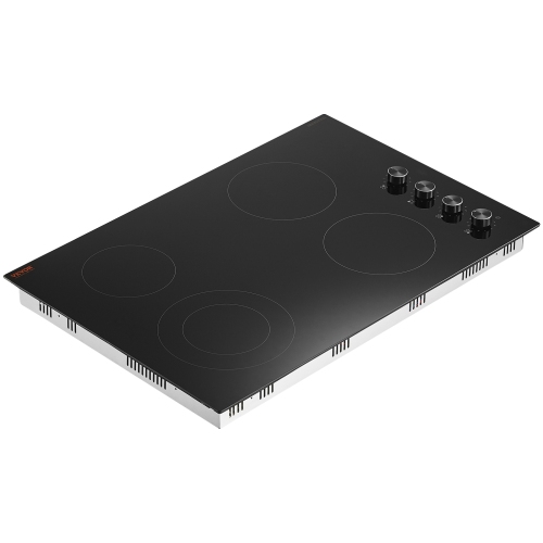VEVOR 30 inch Electric Cooktop, 4 Burners Built-in Electric Stove Top, 7200W Ceramic Top Radiant Cooktop, with Glass Panel, Knob Control, 11 Heat
