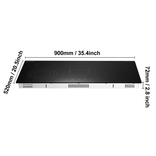 VEVOR 36 inch Electric Cooktop, 5 Burners Built-in Electric Stove Top, 8600W Ceramic Top Radiant Cooktop with Glass Panel, Touch Control, Timer,