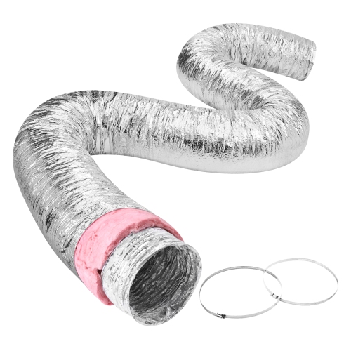 VEVOR  6" Dryer Vent Hose, Insulated Flexible Duct 25Ft Long \w 2 Duct Clamps, Heavy-Duty Three Layer Protection for Hvac Heating Cooling, R-6.0