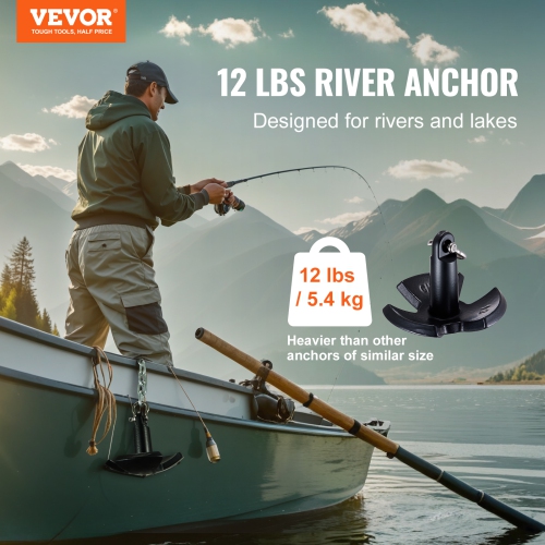 VEVOR 12 LBS River Anchor, Boat Anchor Cast Iron Black Vinyl-Coated with Shackle,Marine Grade Mushroom Anchor for Boats Up To 10 ft,Impressive