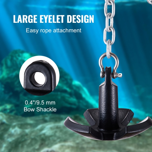 VEVOR 12 LBS River Anchor, Boat Anchor Cast Iron Black Vinyl-Coated with Shackle,Marine Grade Mushroom Anchor for Boats Up To 10 ft,Impressive