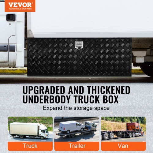 VEVOR 60" x 24" x 24" Underbody Truck Box, Pickup Storage Box, Heavy Duty Aluminum Diamond Plate Tool Box with Lock and Keys, Waterproof Trailer