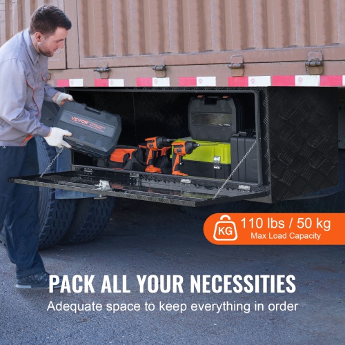 VEVOR 60" x 24" x 24" Underbody Truck Box, Pickup Storage Box, Heavy Duty Aluminum Diamond Plate Tool Box with Lock and Keys, Waterproof Trailer