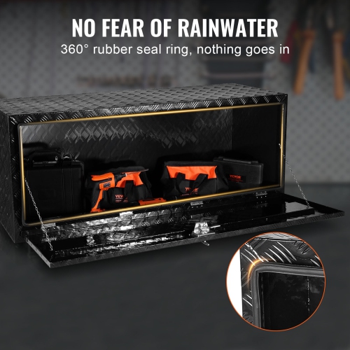 VEVOR 60" x 24" x 24" Underbody Truck Box, Pickup Storage Box, Heavy Duty Aluminum Diamond Plate Tool Box with Lock and Keys, Waterproof Trailer