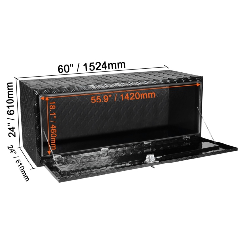 VEVOR 60" x 24" x 24" Underbody Truck Box, Pickup Storage Box, Heavy Duty Aluminum Diamond Plate Tool Box with Lock and Keys, Waterproof Trailer