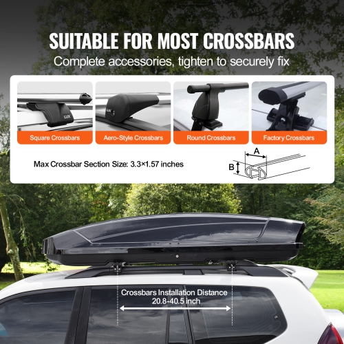 VEVOR 18 Cubic Feet Rooftop Cargo Carrier, Roof Cargo Box, ABS Hard Shell Roof Box, with Dual-Sided Opening and 2 Reinforced Straps, Aerodynamic,