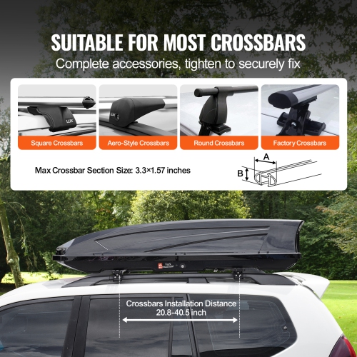 VEVOR 22 Cubic Feet Rooftop Cargo Carrier, Roof Cargo Box, ABS Hard Shell Roof Box, with Dual-Sided Opening and 2 Reinforced Straps, Aerodynamic,