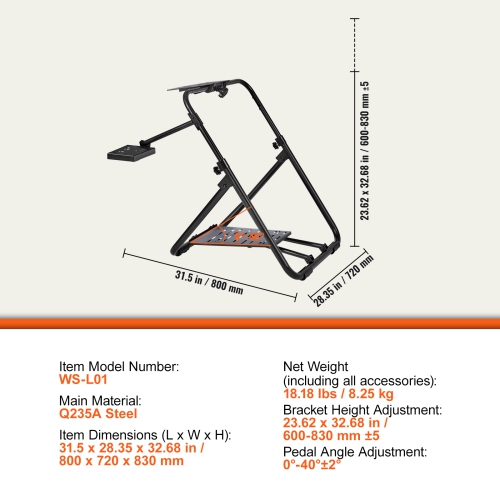 Support de volant de course pliable VEVOR, base universelle à hauteur réglable de Logitech et volant et pédale de course de Thrustmaster, cadre