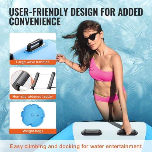 VEVOR 10ft Inflatable Water Bouncer, Recreational Water Trampoline, Portable Bounce Swim Platform with 3-Step Ladder & Electric Air Pump, Kids Adults