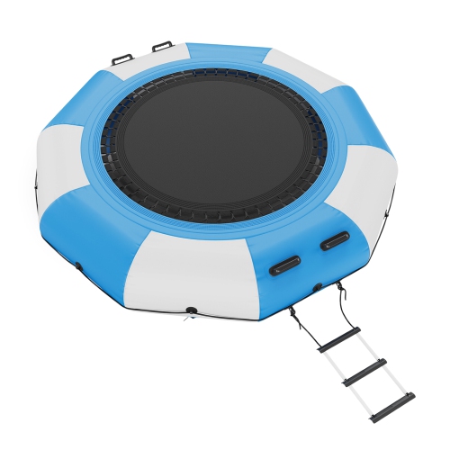 VEVOR 10ft Inflatable Water Bouncer, Recreational Water Trampoline, Portable Bounce Swim Platform with 3-Step Ladder & Electric Air Pump, Kids Adults