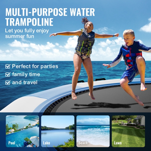 VEVOR 15ft Inflatable Water Bouncer, Recreational Water Trampoline, Portable Bounce Swim Platform with 3-Step Ladder & Electric Air Pump, Kids Adults
