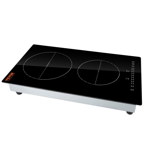 VEVOR 12'' Electric Cooktop,2 Burners,Induction Stove Top,Built-in Magnetic Cooktop 3000W, 9 Heating Level Multifunctional Burner, LED Touch Screen