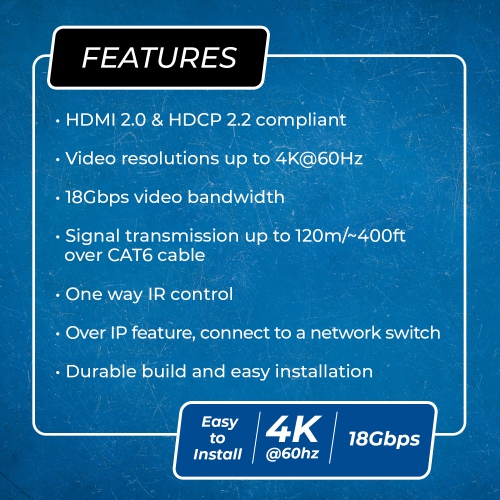OREI 4K@60hz HDMI™ Extender - 500ft (Cat6) (EX-500-K)