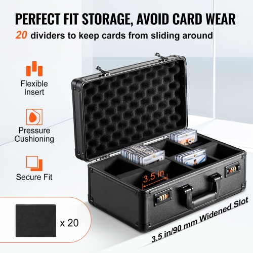 VEVOR 4 Slots, Graded Card Storage Box, Sports Cards Holder Carrying Case with Lock Foam Dividers, for 108 PSA Cards 76 BGS Cards 84 SGC Cards 388