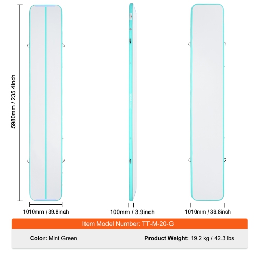 VEVOR 20&nbsp;pi, tapis d'entraînement Gymnastics, tapis de gymnastique gonflable 4&nbsp;po, piste de culbutage avec pompe électrique, tapis