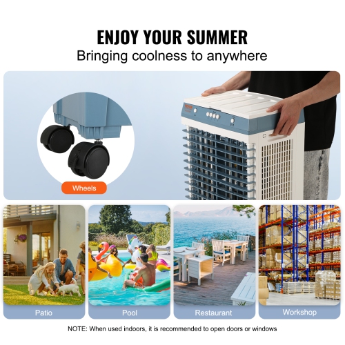 VEVOR 1400 Evaporative Cooler, CFM Air Cooler, 84° Oscillating Swamp Cooler ,5 Gal Air Cooler for 550 Sq.ft with 3 Speeds Adjustable Control, Indoor