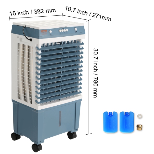 VEVOR 1400 Evaporative Cooler, CFM Air Cooler, 84° Oscillating Swamp Cooler ,5 Gal Air Cooler for 550 Sq.ft with 3 Speeds Adjustable Control, Indoor