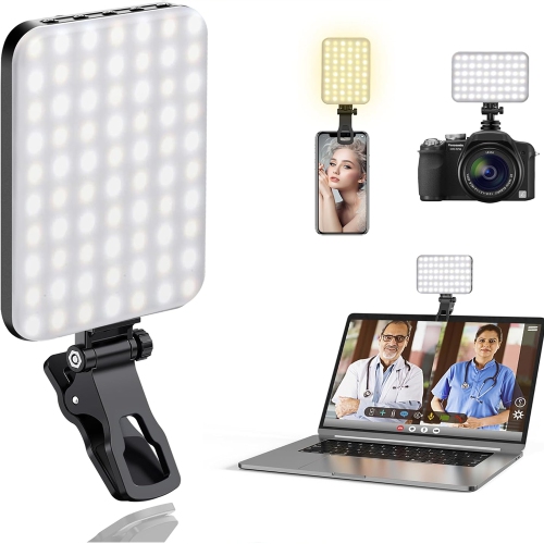 60 LED Portable Selfie Light Video Conference Lighting with Clip & Camera Tripod Adapter Rechargeable 2200mAh CRI 97+, 3 Light Modes for Phone iPhone