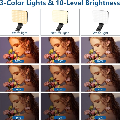 60 LED Portable Selfie Light Video Conference Lighting with Clip & Camera Tripod Adapter Rechargeable 2200mAh CRI 97+, 3 Light Modes for Phone iPhone