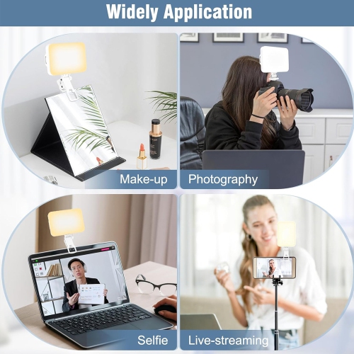 Égoportrait portatif à 60 DEL Éclairage de vidéoconférence avec pince et adaptateur trépied rechargeable 2200 mAh CRI 97+, 9 modes d'éclairage