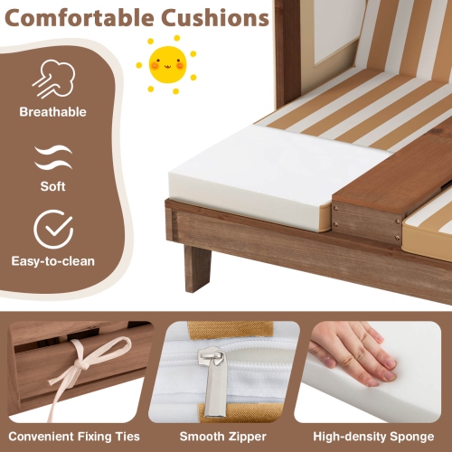 Costway Kids Double Chaise Lounge Patio Lounge Chair with Cup Holders & Awning