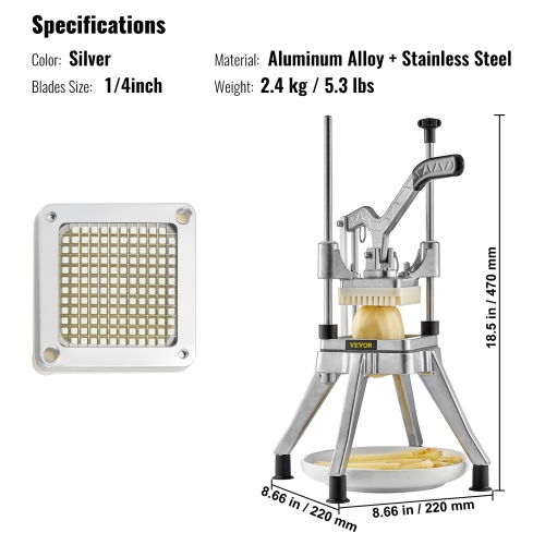 VEVOR 1/4" Blade Commercial Vegetable Fruit Chopper Heavy Duty Professional Food Dicer Kattex French Fry Cutter Onion Slicer Stainless Steel for